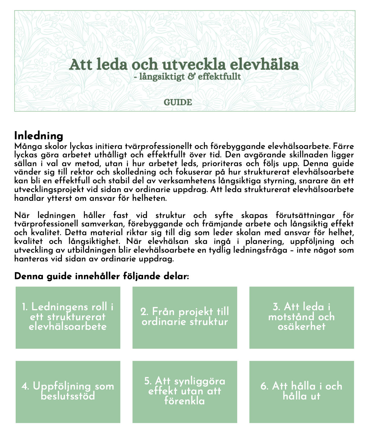 Att leda och utveckla elevhälsa – långsiktigt och effektfullt